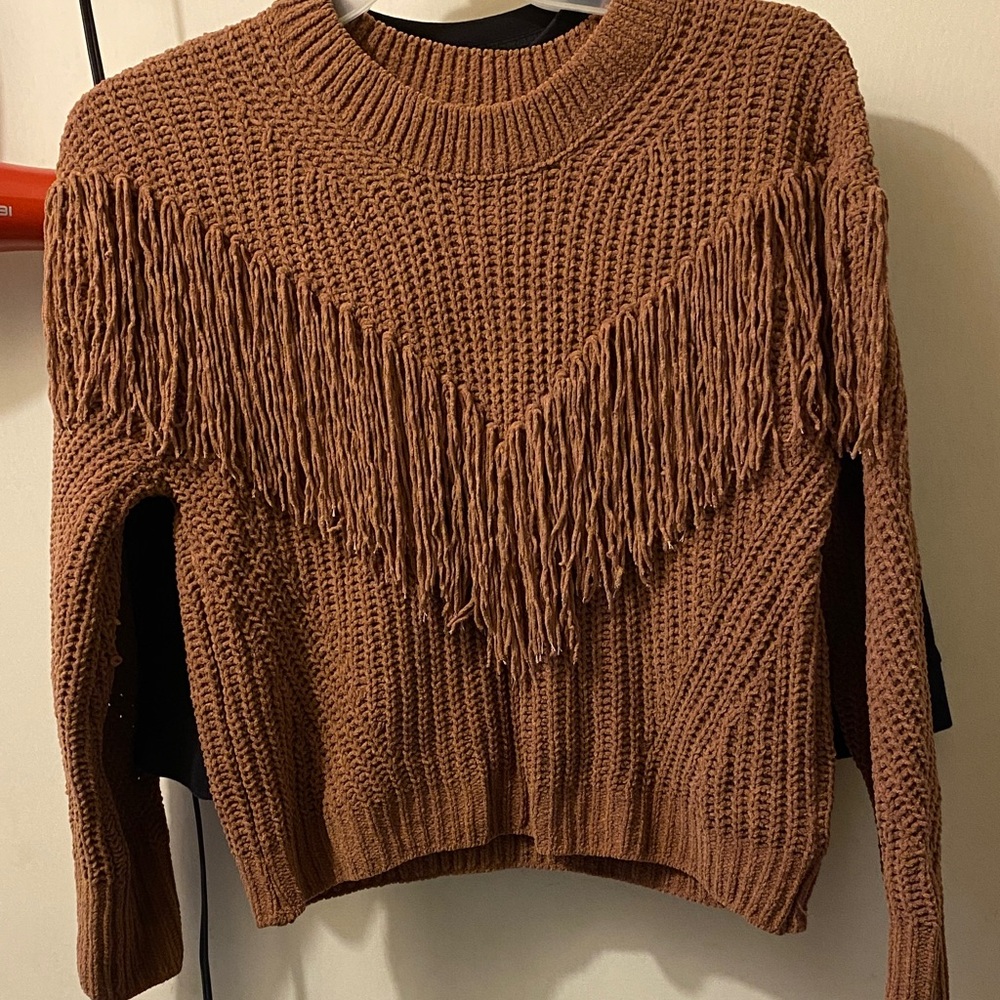 No Boundaries Tan Fringed Sweater
